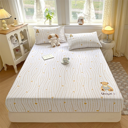 91家纺网 家纺一手货源 找家纺 笙意家纺2025新款全棉老粗布单床笠 抱抱熊-流心