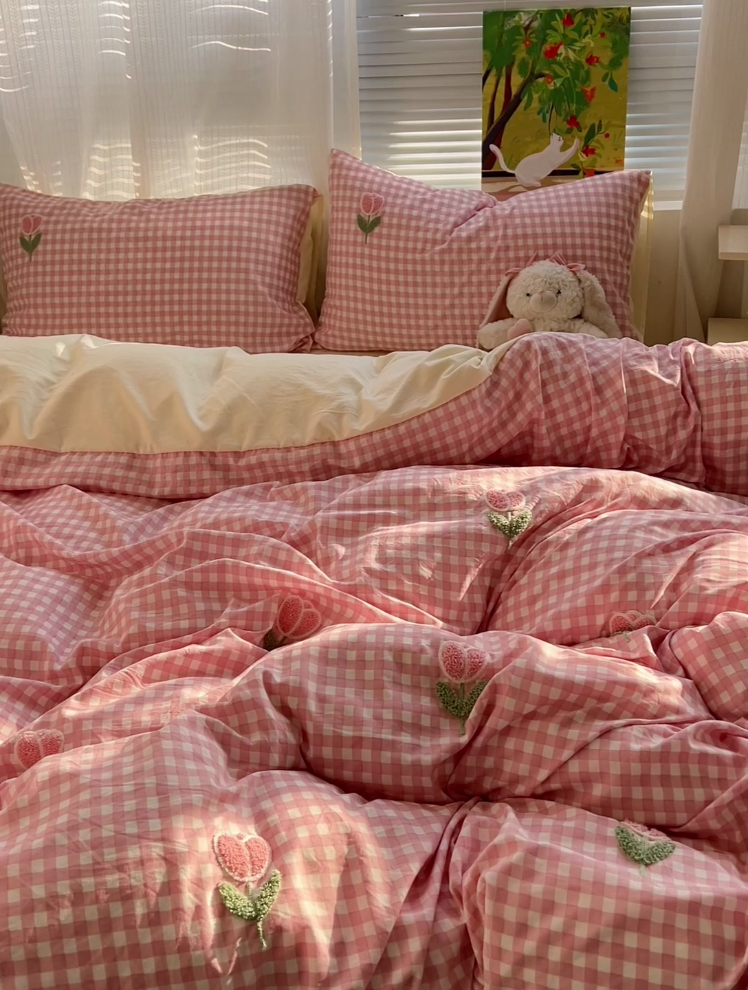 91家纺网 家纺一手货源 找家纺 （总）灰鲸2025新款ins韩系田园风郁金香毛巾绣四件套