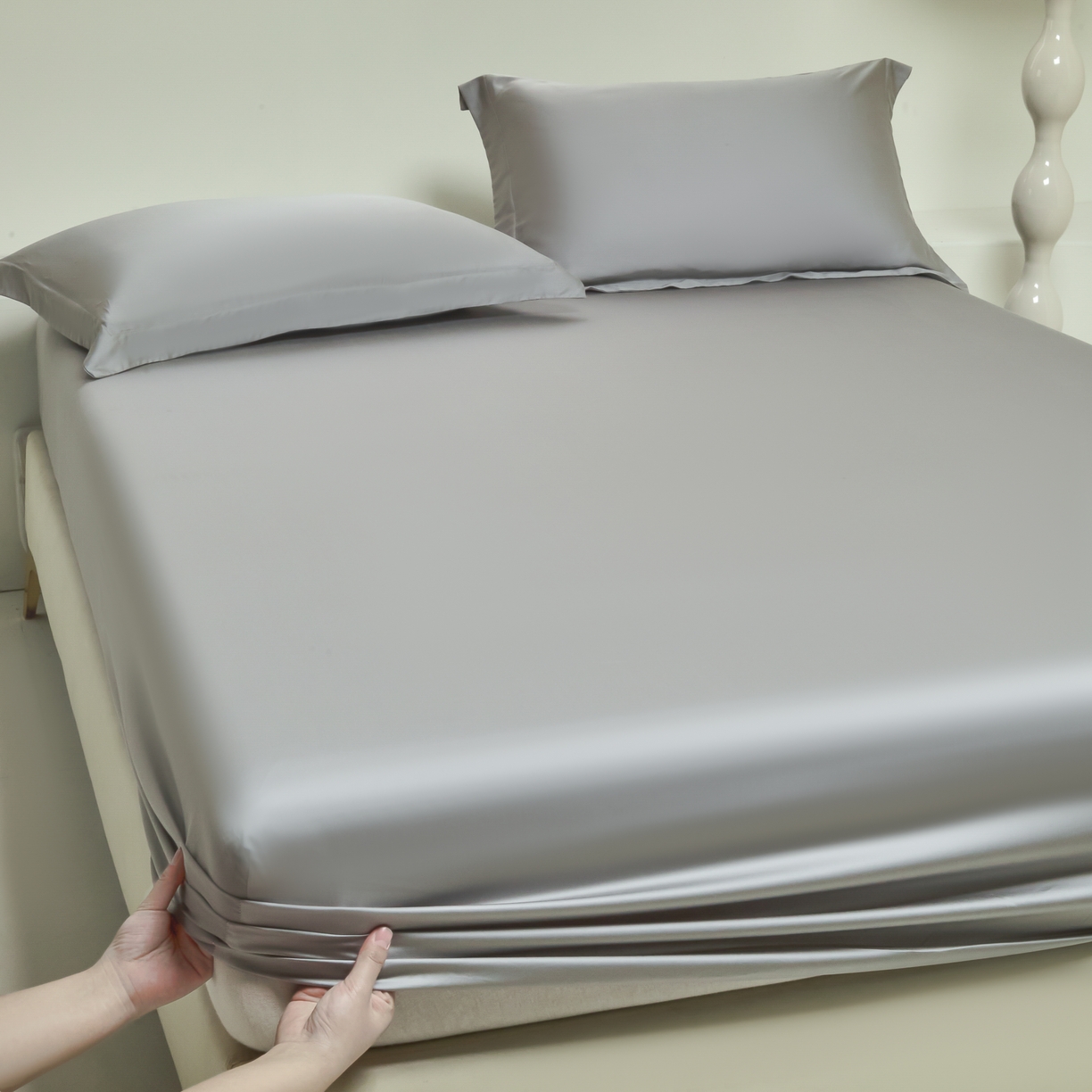 91家纺网 家纺一手货源 找家纺 618家纺 2025新款60S100支兰精天丝单品-单床笠 天丝银河灰