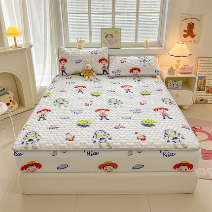 91家纺网 家纺一手货源 找家纺 迪梦思家纺 2025新款A类正版授权卡通印花水洗棉夹棉学生床笠 飞船巴斯