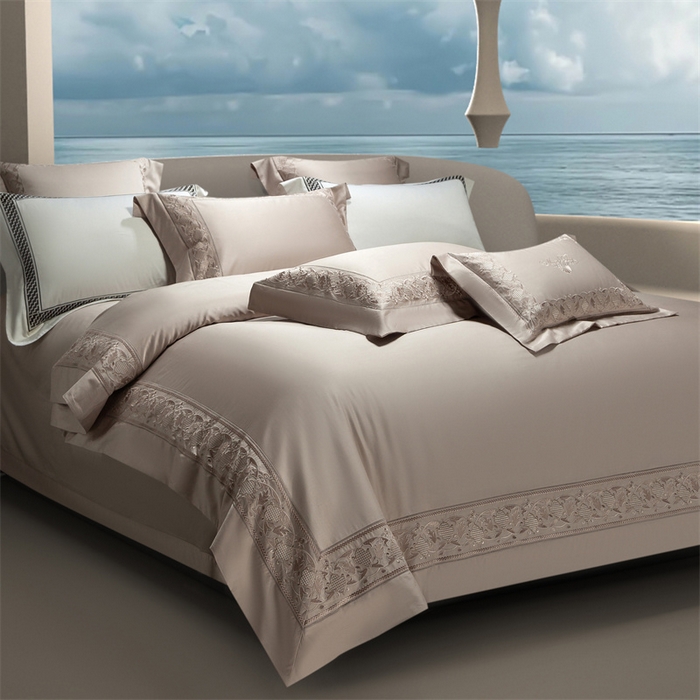 91家纺网 家纺一手货源 找家纺 高大尚婚庆馆 2025新款长绒棉四件套-简奢 简奢-卡其色