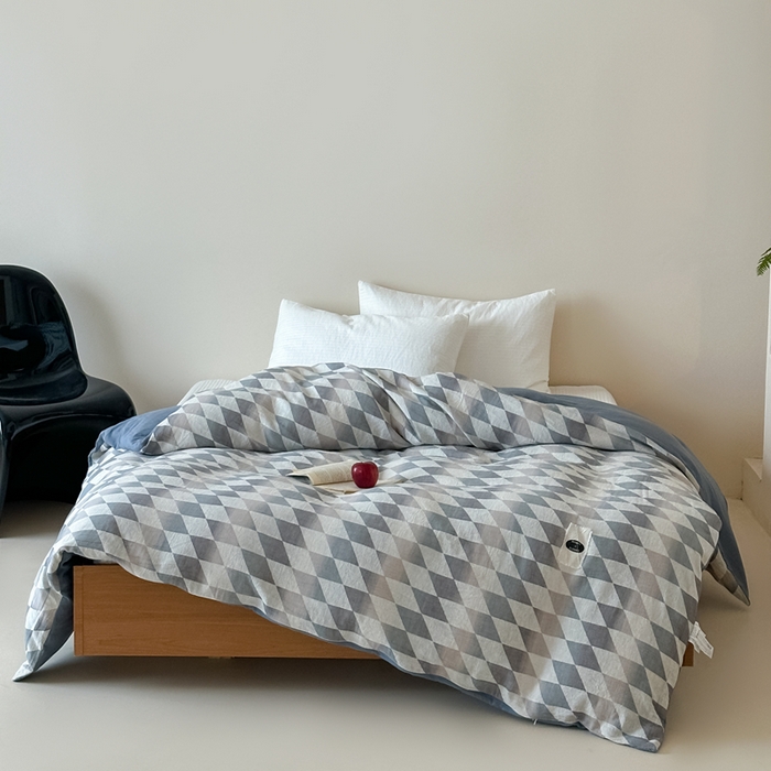 91家纺网 家纺一手货源 找家纺 月夏 2025新款全棉双层纱被套全棉被套单被套 格韵风华-灰