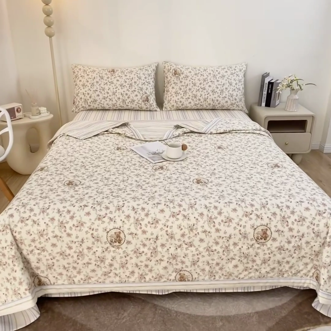 91家纺网 家纺一手货源 找家纺 鑫棉坊 2025新款A类全棉印花大豆纤维空调被大豆被 清茶小熊-米