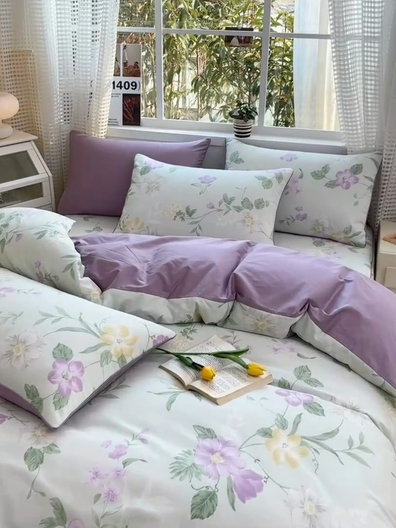 91家纺网 家纺一手货源 找家纺 元元被芯 2025新款40支13372全棉印花全棉隐藏式夹棉被套 紫萱