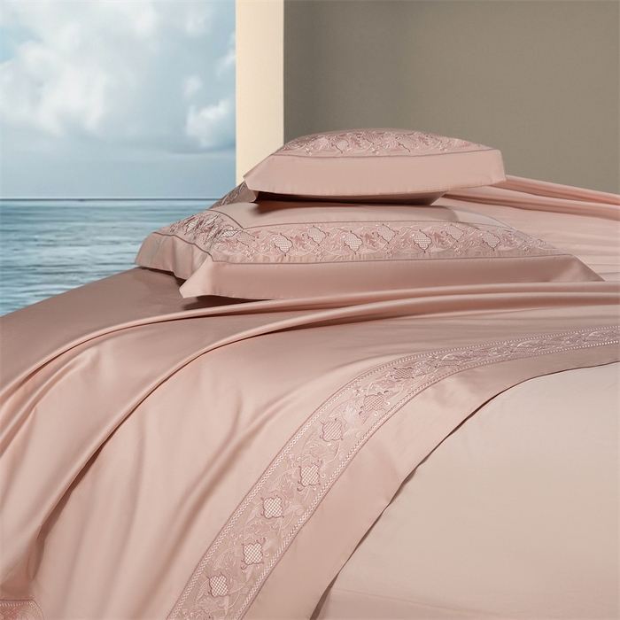 91家纺网 家纺一手货源 找家纺 高大尚婚庆馆 2025新款长绒棉四件套-简奢 简奢-落樱粉