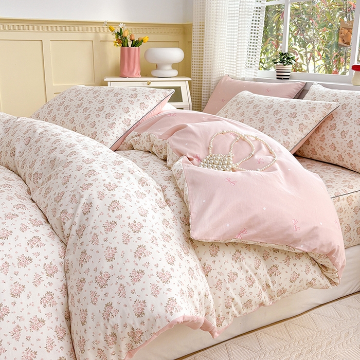 91家纺网 家纺一手货源 找家纺 元元被芯 2025新款40支13372全棉印花全棉夹棉床笠四件套 缘月