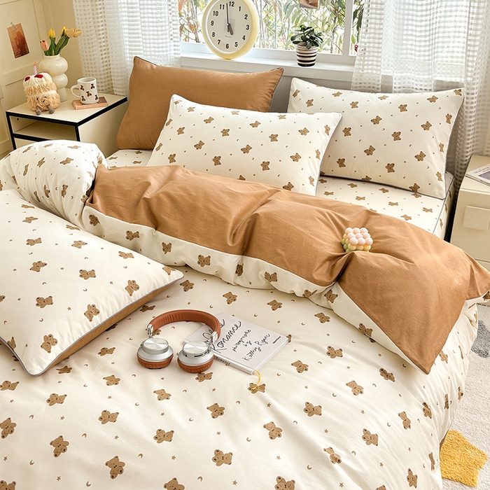 91家纺网 家纺一手货源 找家纺 元元被芯 2025新款40支13372全棉印花全棉隐藏式夹棉被套 熊尼