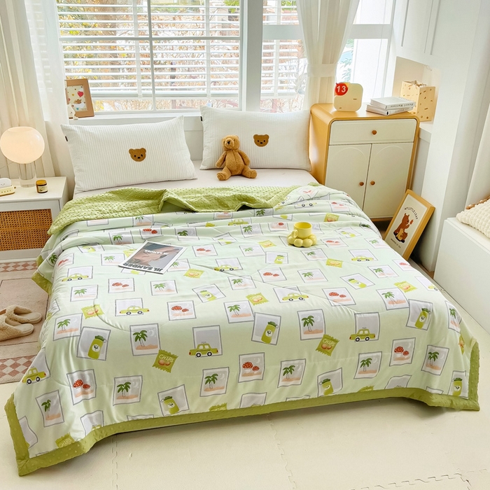 91家纺网 家纺一手货源 找家纺 鑫棉坊 2025新款A类水洗棉豆豆双层纱棉花夏凉被 绿野仙踪