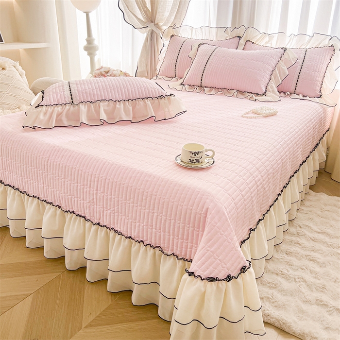 91家纺网 家纺一手货源 找家纺 虹星家纺 2025年新款全棉床盖四件套-花影倾梦 花影倾梦-樱花粉