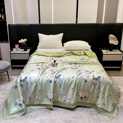 91家纺网 家纺一手货源 找家纺 心悦家纺  2025新款60S奥地利兰精天丝夏凉被空调被被芯 繁华-青葱