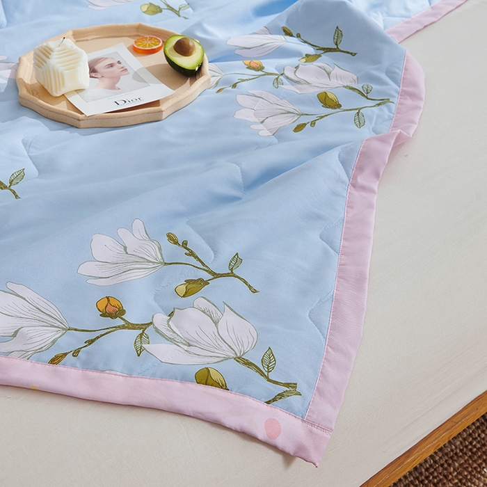 91家纺网 家纺一手货源 找家纺 元元被芯 2025新款亲肤舒适磨毛印花夏被被子被芯 玉兰蓝