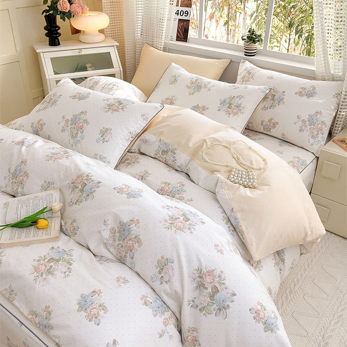 91家纺网 家纺一手货源 找家纺 元元被芯 2025新款40支13372全棉印花全棉夹棉床笠四件套 花舞