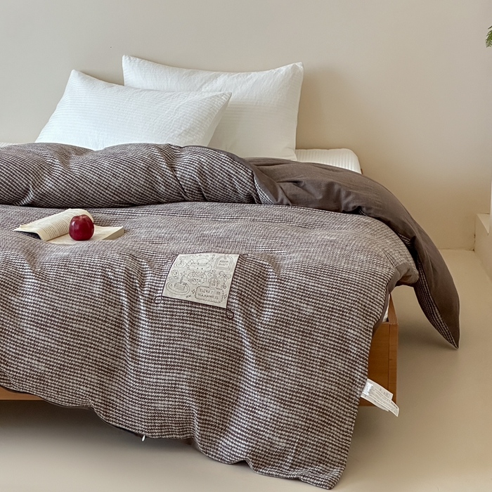 91家纺网 家纺一手货源 找家纺 月夏 2025新款全棉双层纱被套全棉被套单被套 莫克-咖