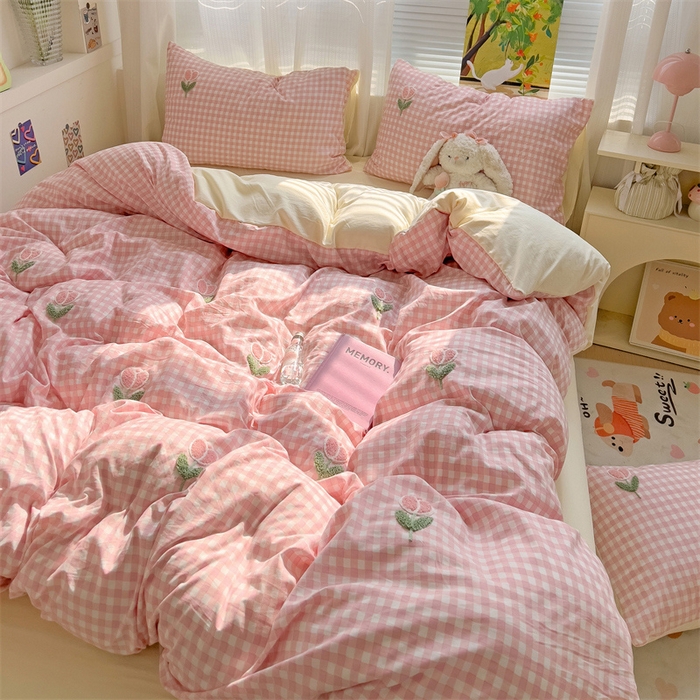 91家纺网 家纺一手货源 找家纺 （总）灰鲸2025新款ins韩系田园风郁金香毛巾绣四件套