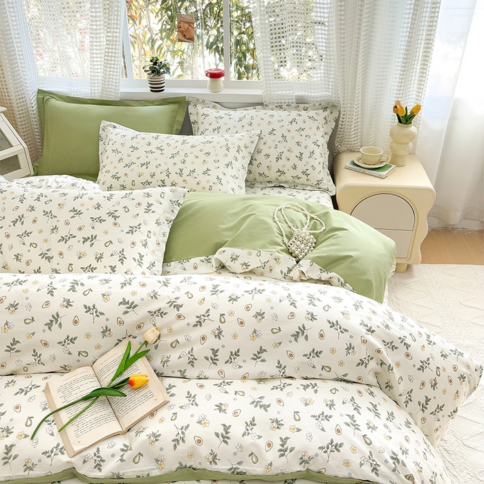 91家纺网 家纺一手货源 找家纺 元元被芯 2025新款40支13372全棉印花全棉四件套 绿意