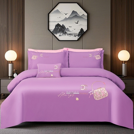 浩情国际婚庆供货中心 2026新款100支全棉高端刺绣中式风四件套--米尔顿系列 米尔顿-贵族紫