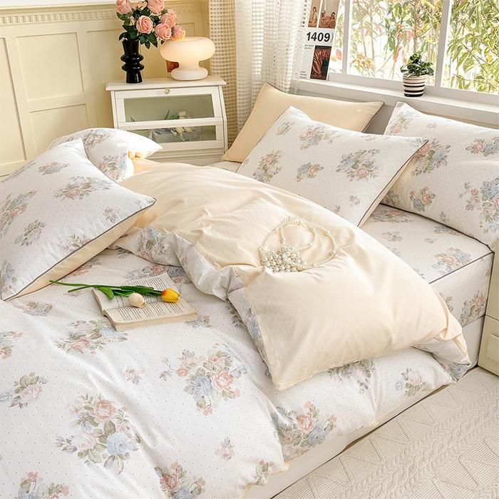 91家纺网 家纺一手货源 找家纺 元元被芯 2025新款40支13372全棉印花全棉隐藏式夹棉被套 花舞