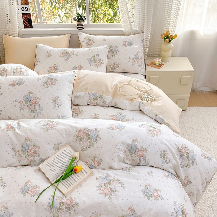 91家纺网 家纺一手货源 找家纺 元元被芯 2025新款40支13372全棉印花全棉夹棉床笠四件套 花舞