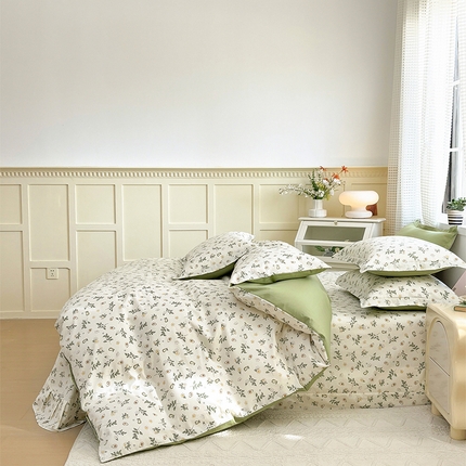 元元被芯 2025新款40支13372全棉印花全棉三件套 绿意