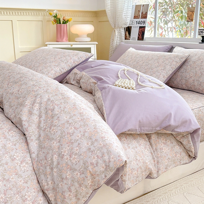 91家纺网 家纺一手货源 找家纺 元元被芯 2025新款40支13372全棉印花全棉隐藏式夹棉被套 茉莉