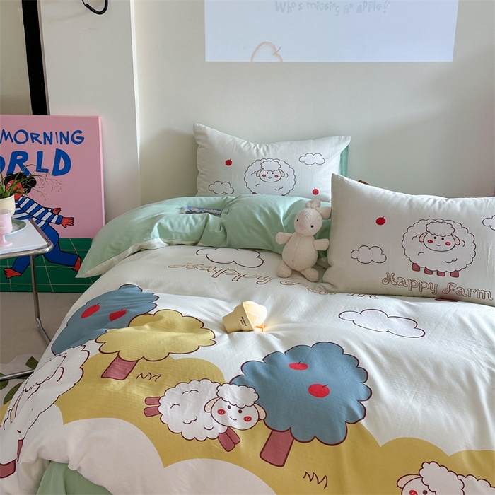 91家纺网 家纺一手货源 找家纺 馨语家居 2025新款全棉双层纱四件套 羊了个羊