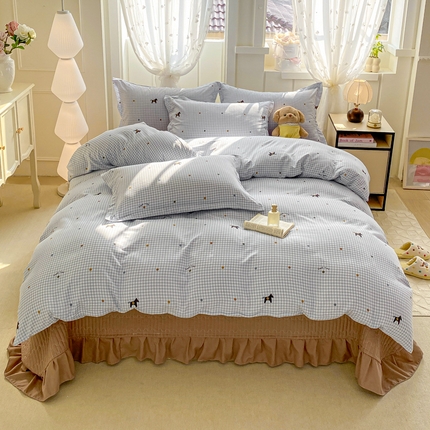 梦莱斯 2025直播爆款公主风A类针织棉床盖四件套AA版被套 波点小马