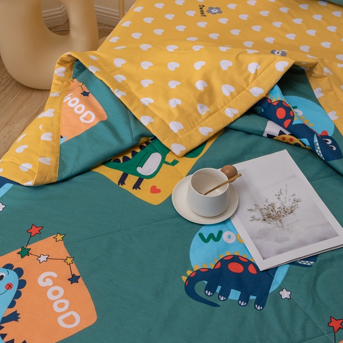 91家纺网 家纺一手货源 找家纺 鑫棉坊 2025新款A类全棉印花大豆纤维空调被大豆被 恐龙家族-绿