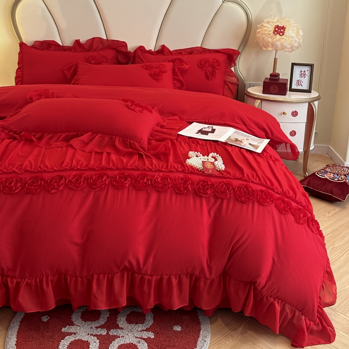 91家纺网 家纺一手货源 找家纺 富盛家纺2025新款婚庆亲肤棉磨毛刺绣四件套 喜庆—甜蜜蜜