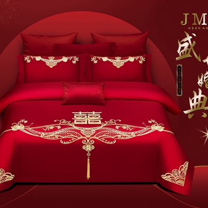 91家纺网 家纺一手货源 找家纺 （总）栩裕纺织 2025新款全棉刺绣婚庆四件套