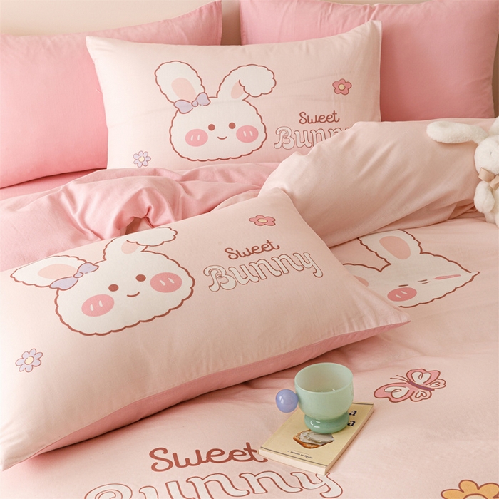 91家纺网 家纺一手货源 找家纺 馨语家居 2025新款全棉双层纱四件套 彩虹蘑菇