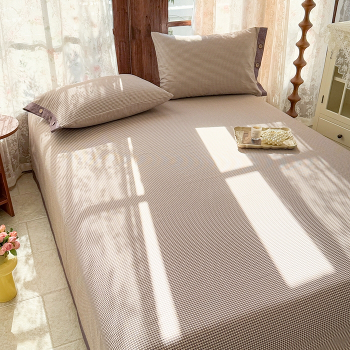 91家纺网 家纺一手货源 找家纺 简宜家居 2025新款宽边纯棉全棉老粗布床单 千鸟格-微醺紫