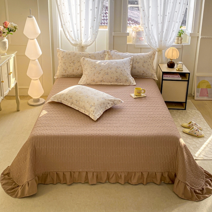 91家纺网 家纺一手货源 找家纺 梦莱斯 2025直播爆款公主风A类针织棉床盖四件套AA版被套 花边梦语