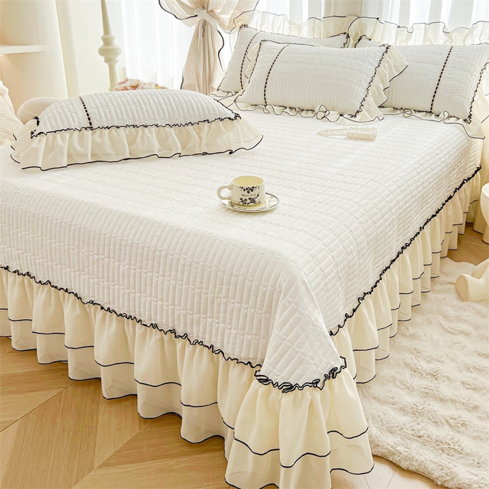 91家纺网 家纺一手货源 找家纺 虹星家纺 2025年新款全棉床盖三件套-花影倾梦 花影倾梦-云朵白