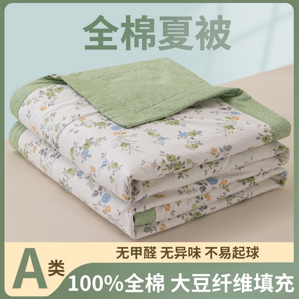 91家纺网 家纺一手货源 找家纺 鑫棉坊 2025新款A类全棉印花大豆纤维空调被大豆被 斐叶花影-绿