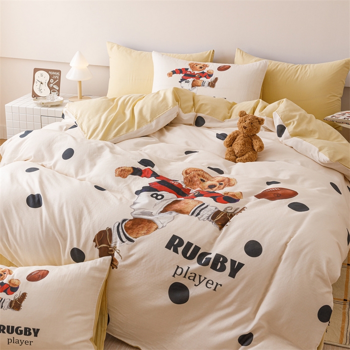 91家纺网 家纺一手货源 找家纺 馨语家居 2025新款全棉双层纱四件套 熊熊乐园