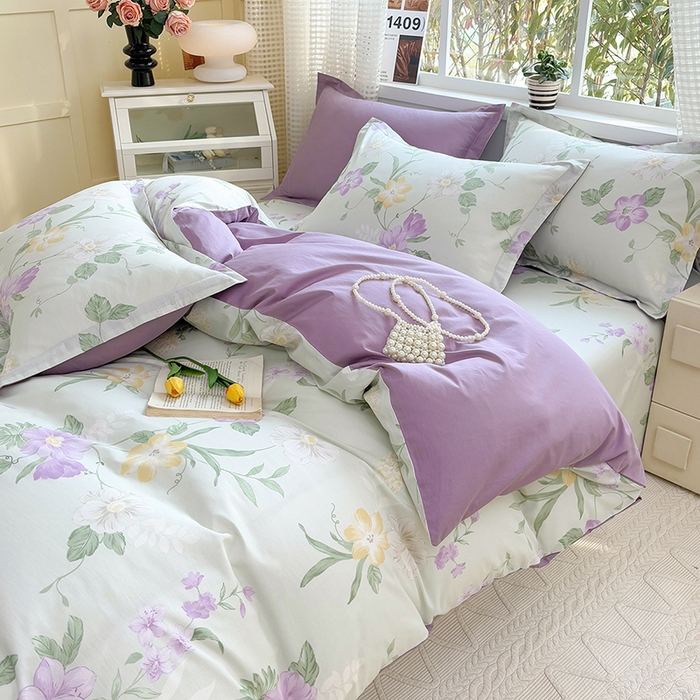 91家纺网 家纺一手货源 找家纺 元元被芯 2025新款40支13372全棉印花全棉四件套 紫萱