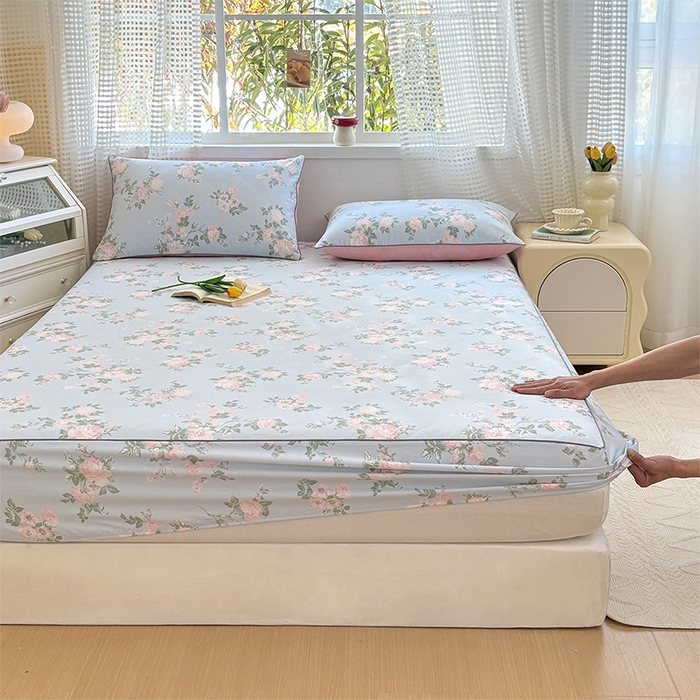 91家纺网 家纺一手货源 找家纺 元元被芯 2025新款40支13372全棉印花全棉隐藏式夹棉床笠 初妤