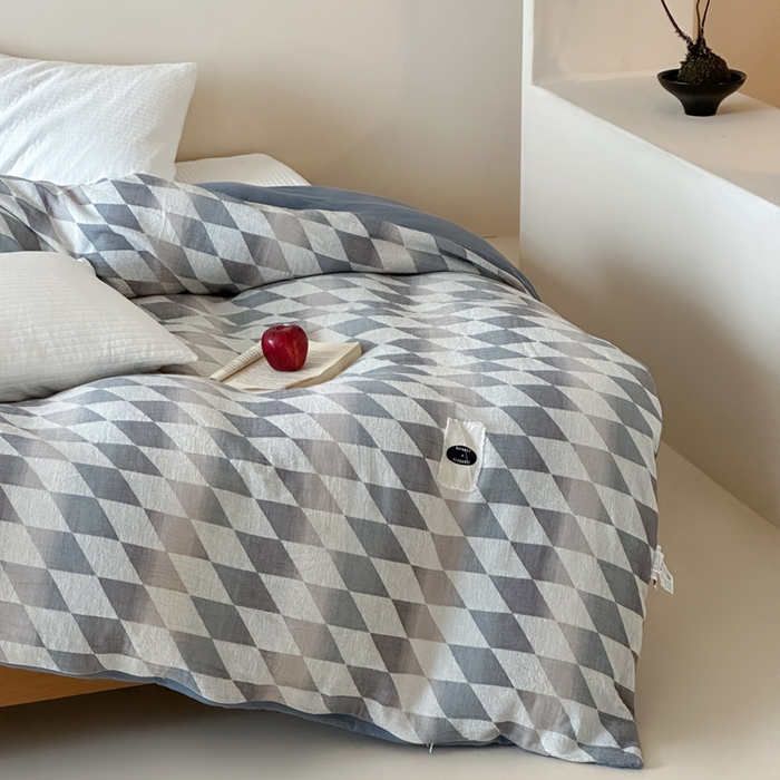 91家纺网 家纺一手货源 找家纺 月夏 2025新款全棉双层纱被套全棉被套单被套 格韵风华-灰