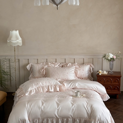 佳汐蓝家纺 2025新款天丝棉四件套-花芷蝶 粉色