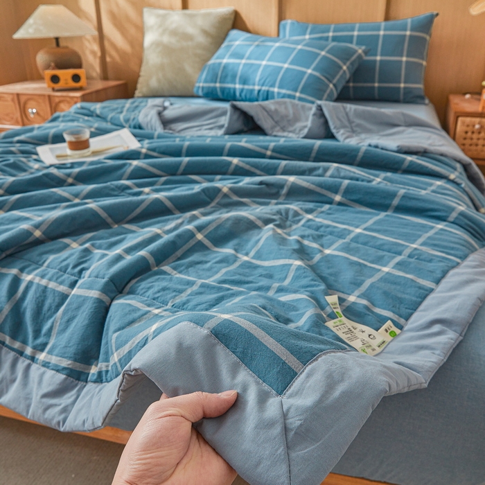 91家纺网 家纺一手货源 找家纺 猎鹿人家纺2025新款A类无印风水洗棉新疆棉花夏被 马卡龙