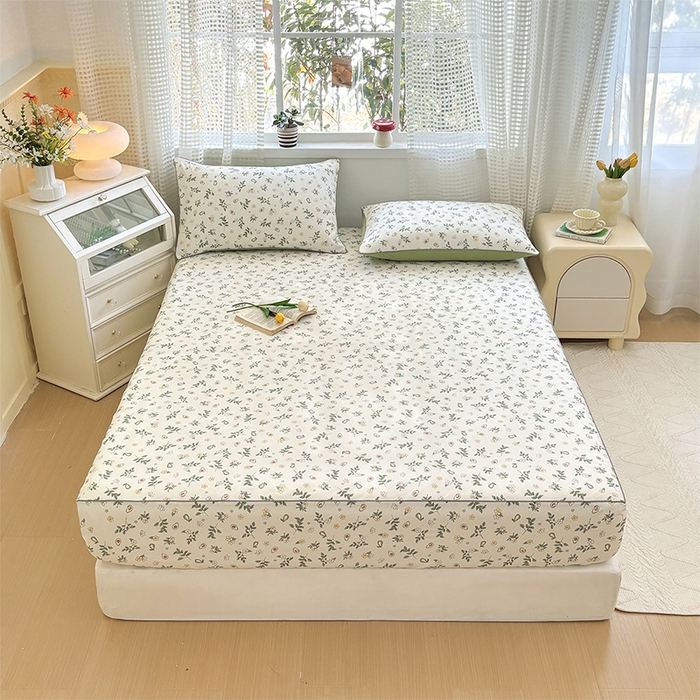 91家纺网 家纺一手货源 找家纺 元元被芯 2025新款40支13372全棉印花全棉隐藏式夹棉床笠 绿意