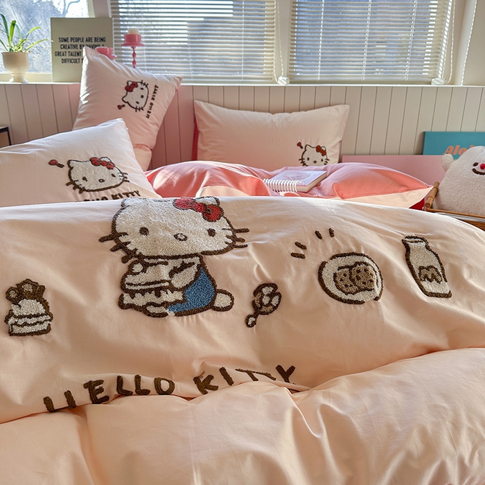 91家纺网 家纺一手货源 找家纺 金爱家 2025新款全棉毛巾绣四件套 毛巾绣-豆沙kt