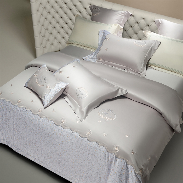 91家纺网 家纺一手货源 找家纺 高大尚婚庆馆 2025新款艾能棉高端绣花四件套-巴黎甜心 巴黎甜心-绅士灰