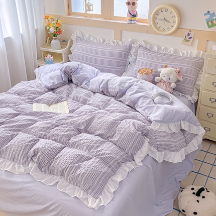 91家纺网 家纺一手货源 找家纺 （总）慕希家纺 2025新款针织棉泡泡纱韩版工艺花边款四件套