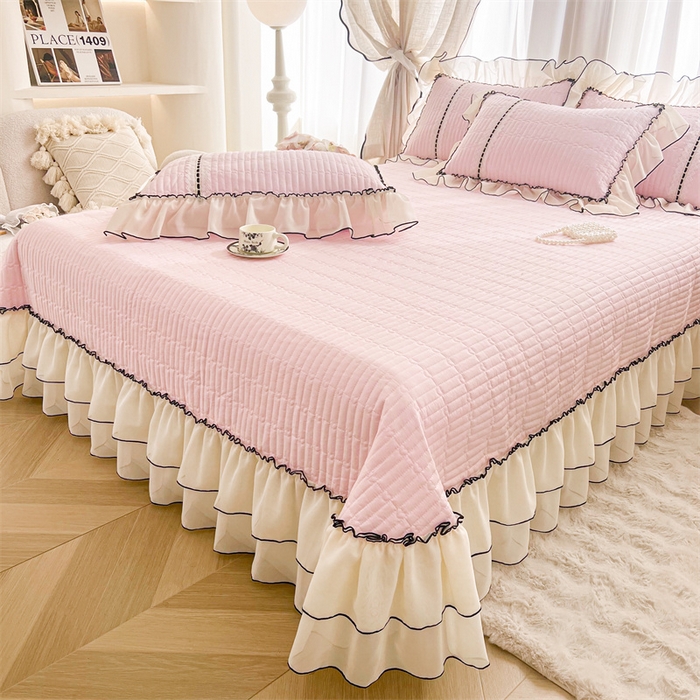 91家纺网 家纺一手货源 找家纺 虹星家纺 2025年新款全棉床盖三件套-花影倾梦 花影倾梦-樱花粉