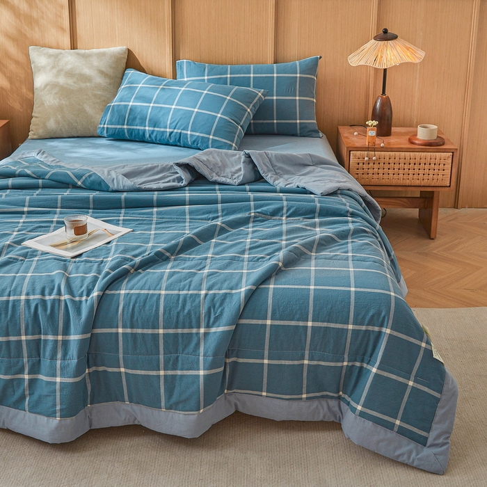 91家纺网 家纺一手货源 找家纺 猎鹿人家纺2025新款A类无印风水洗棉新疆棉花夏被 马卡龙