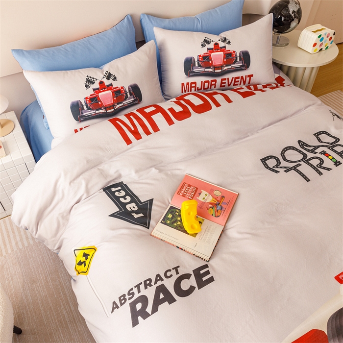 91家纺网 家纺一手货源 找家纺 馨语家居 2025新款全棉双层纱四件套 赛车世界