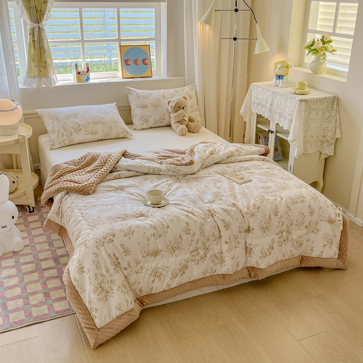 91家纺网 家纺一手货源 找家纺 梦依依 2025新款40支全棉豆豆被大豆被夏被春秋被子被芯 加微信送买家秀 泼墨奶油