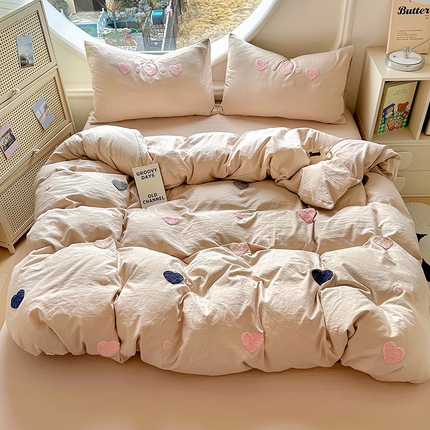 韩秀家纺 2025新款115g超柔糯糯棉水洗棉毛巾绣四件套 心相印奶茶