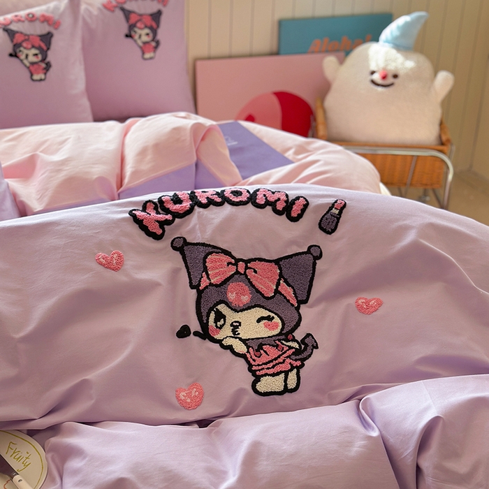 91家纺网 家纺一手货源 找家纺 金爱家 2025新款全棉毛巾绣四件套 毛巾绣-萌萌库洛米